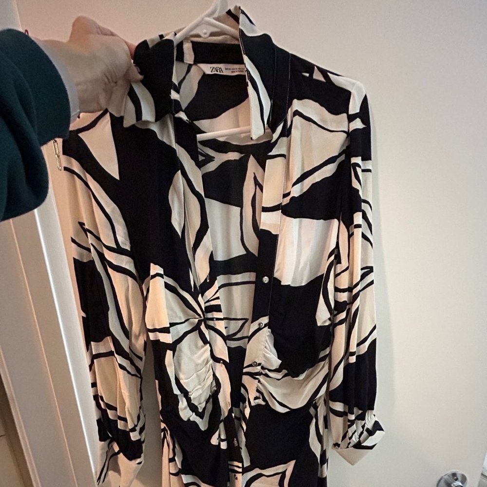 Zara Floral Printed Midi Button-Up Dress